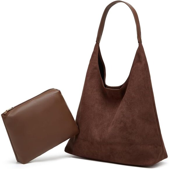 Handbags - Chic Faux Suede Large Tote Purse with Magnetic Closure - Perfect for Women